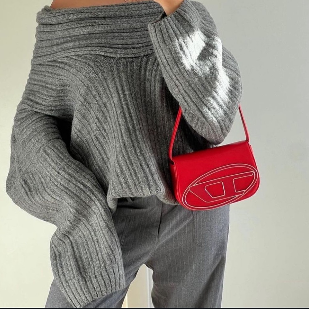 Becca oversized high roll knit pullover, storm grey
